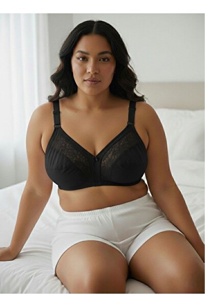 enmodaiçgiyim Black Large Size Shaping / Sculpting Minimizing Effect No Underwire No Sponge Lace C Cup Bra