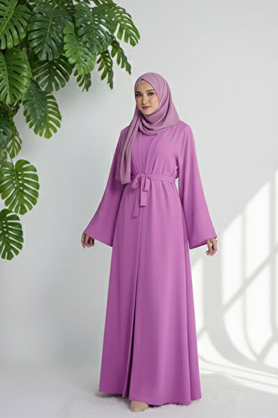 dorbe 2pcs sleeveless maxi dress belt waist abaya style long sleeve outwear c...