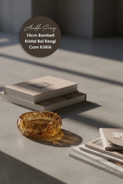 Anadolu Saray 10cm Domed Crystal Honey-Colored Glass Ashtray – Stylish and Durable Decorative Design