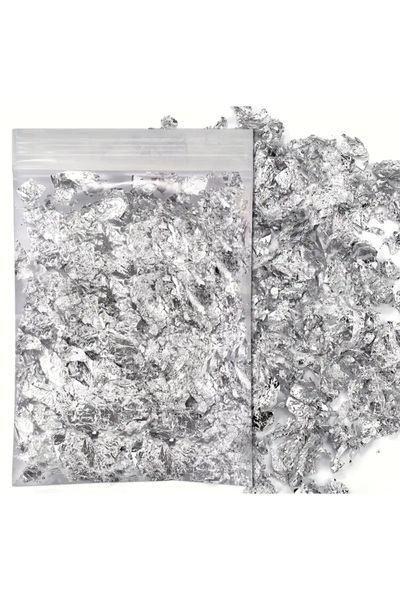 Mansura 2 Yaprak Varak Epoksi Gümüş Kırık Folyo Süsleme Mum Süsleme Tırnak Ma...