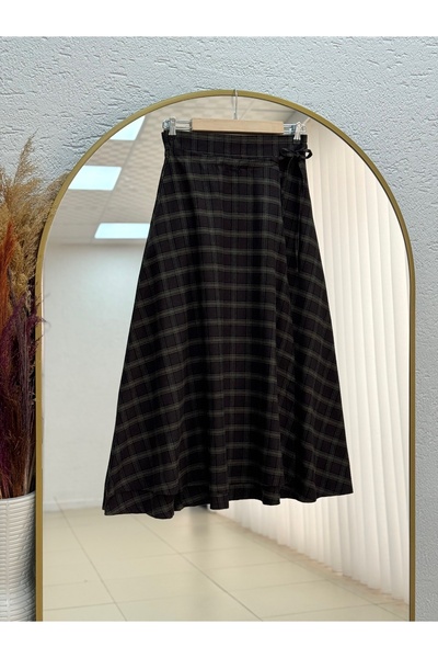 BENAHOLL تنورة إيكين بنمط منقوش مع أربطة - BN4582 بني