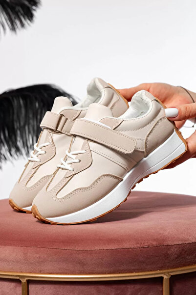 Zaira Μπεζ παιδικά πάνινα παπούτσια από οικολογικό δέρμα Nur #21368 - 37