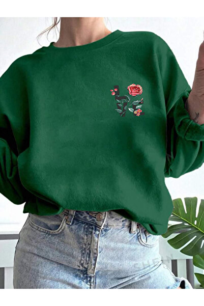 BW Bravely Wear سويت شيرت LOVE GÜL مطبوع للسيدات برقبة دائرية