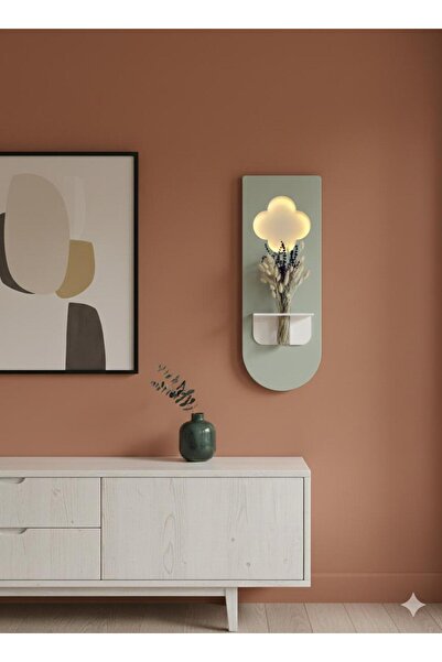 SERENGETI ART PAPATYA AHŞAP PİLLİ LEDLİ İSKANDİNAV TARZI SALON DUVAR RAFI MOD...