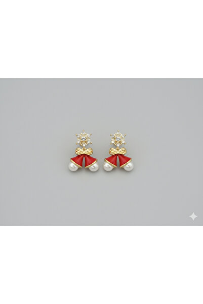 deluxe takı ve giyim New Year Themed Bell-Shaped Dangling Pearl Steel Earring...