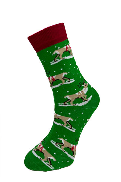 nisaNCa Новогодишни коледни чорапи с мотив на зелени елени – унисекс 36-42
