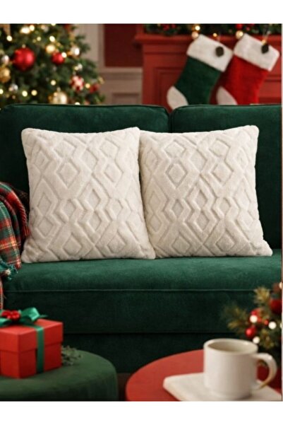 Halımax غطاء وسادة مزخرف من قطعتين من Dream Plush، تصميم كريمي قابل للغسل، بوليستر جاكار ويلسوفت 43x43 سم