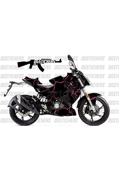 Motiker Benelli 125S Şimşek Pembe Siyah Tasarım Sticker Etiket Modeli