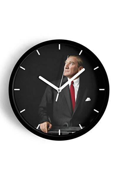 JHAAR ساعة حائط حديثة مزخرفة بتصميم أتاتورك - 25 سم - هيكل أسود مع زجاج أمامي...