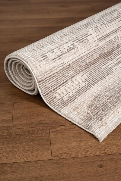 Cotto Home Tone CT001A Krem Rengi Halı Gri ve Bej Detaylı Akrilik Yumuşak Sal...