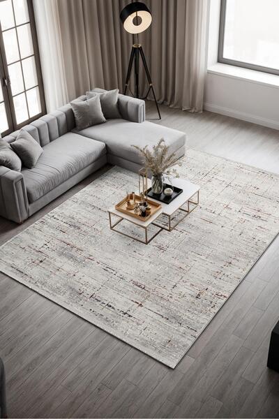 Cotto Home Soıl CT008A Gri Halı Renkli Detaylı Modern İnce Akrilik Tozuaz Sal...