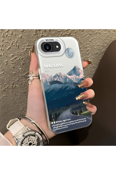 ucuc iPhone 16e Uyumlu Silikon Kenar Sert Arka Anti Düşme Kılıfı Dağ zirvesi ...