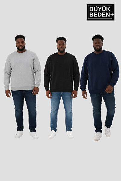 Superlife Men's Plus Size Double Crew Neck 3-Piece Set -Comfortable Fit Slim Sweatshirt Spr26Bsw956+3