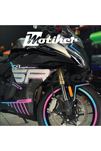 Motiker CF Moto 450SR Pembe Mavi Takım Sticker Etiket Modeli