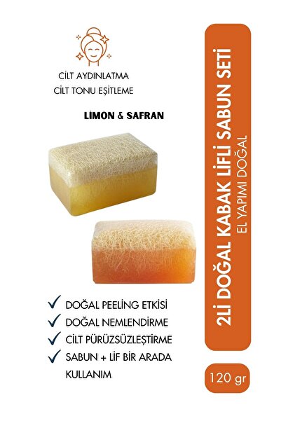 DenizSabun 2’li Doğal Kabak Lifli El Yapımı Sabun Seti - Limon & Safran