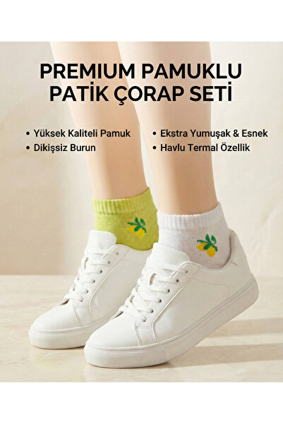 Budy Socks Termal Penye Kışlık Havlu Limon Desenli Patik 2'li Çorap
