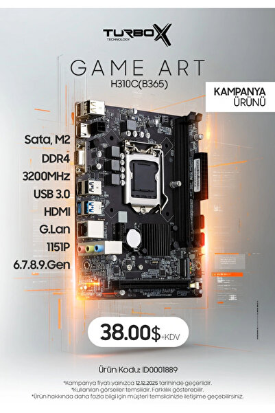 TURBOX GameArt H310C B365 Intel B365 3200MHz DDR4 LGA 1151 Micro ATX Anakart