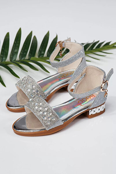 Zaira Sandale fete argintii din material textil Maren2 #21741 - 31