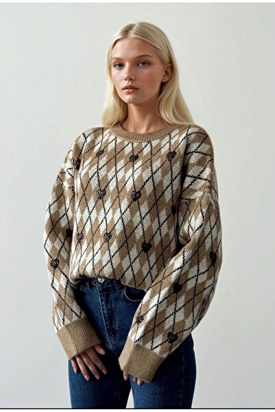 jöns since 1997 Women's Heart Embroidered Diamond Pattern Knitwear Cream Sweater