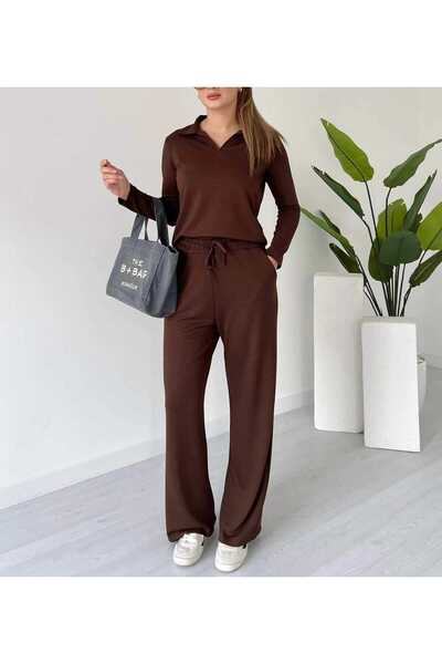 Patreon Women's Polo Neck Comfortable Stretchy Modal Top and Bottom Set