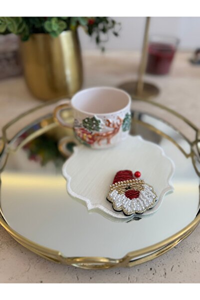 NL ATÖLYE Yılbaşı temalı kokteyl peçetesi boncuk işlemeli el yapımı