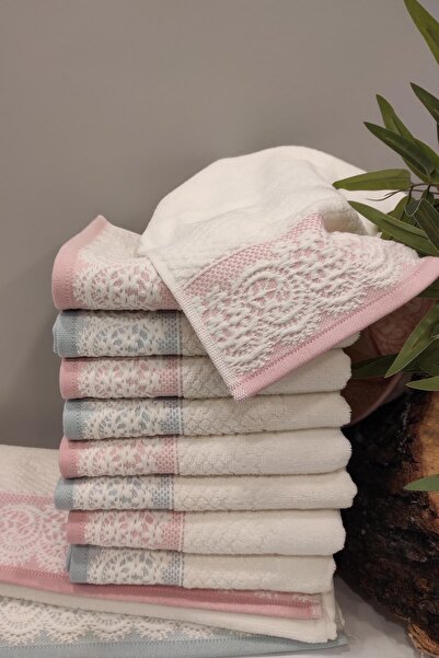 Özdilek مجموعة مناشف اليد والوجه من إيفوني باللون الوردي والنعناعي مكونة من 6 قطع