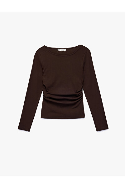 Koton Βαμβακερό μπλουζάκι με μακρύ μανίκι με στρογγυλή λαιμόκοψη