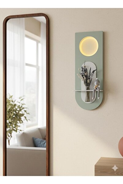 SERENGETI ART MİMOZA AHŞAP PİLLİ LEDLİ İSKANDİNAV TARZI SALON DUVAR RAFI MODE...