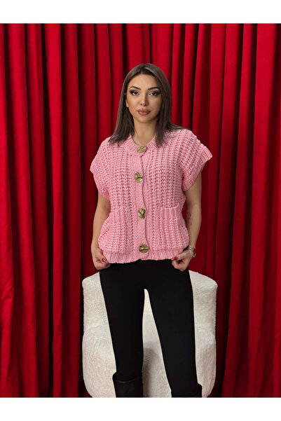 Neva Wear Braided Front Buttoned Oversize Sleeveless Knit Vest