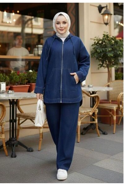 modasindoma Women's Double Denim Suit with Pockets