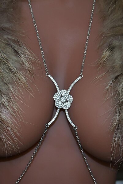 TAKIŞTIR Gümüş Renk Çiçek Figürlü Taş Detaylı Tasarım Vücut Aksesuar /Fantezi...