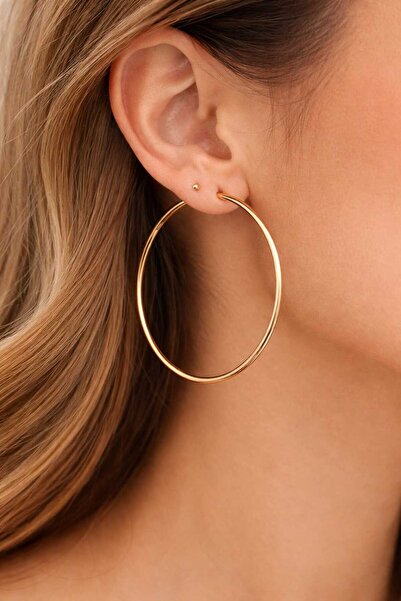 MAKSESUAR Kadın 2'li Gümüş ve Gold halka küpe seti (5.5 cm)