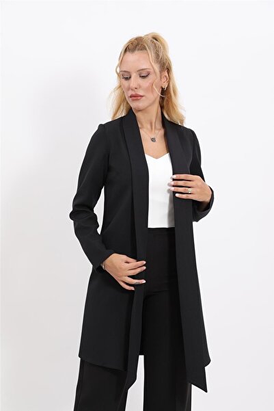 ÖNDER ÖZSOY Şal Yaka Uzun Tesettür Kadın Ceket-Siyah