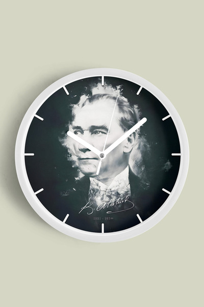 JHAAR ساعة حائط حديثة مزخرفة بتصميم أتاتورك - 42 سم - هيكل أبيض مع واجهة زجاج...