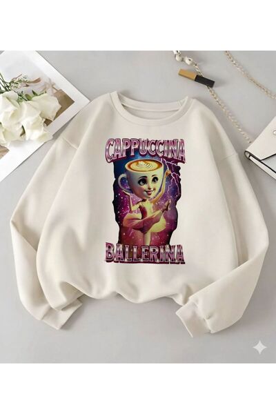 Biggbom kids بليرينا كابتشينو مطبوع سترة شتوية برقبة دائرية للفتيات