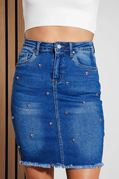 Zaira Fusta Scurta Dama Din Blug Camelia Albastra #A1024 - 2XL