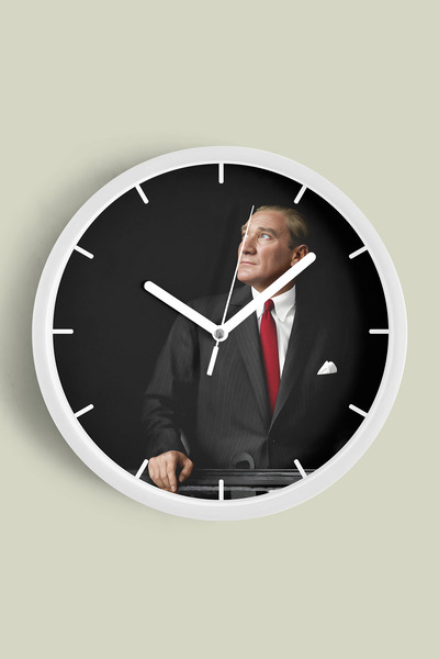 JHAAR ساعة حائط حديثة مزخرفة بتصميم أتاتورك - 30 سم - هيكل أبيض مع زجاج أمامي...