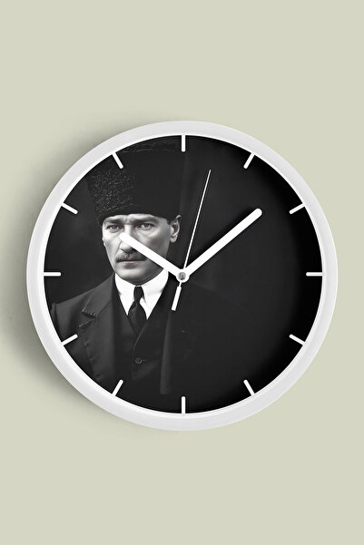 JHAAR ساعة حائط حديثة مزخرفة بتصميم أتاتورك - 30 سم - هيكل أبيض مع زجاج أمامي...