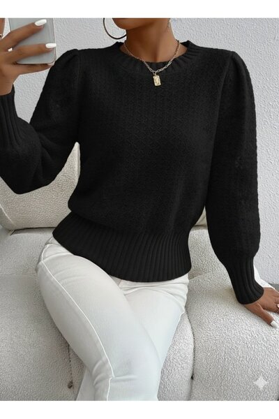 Zerenyus    بلوزة تريكو نسائية بأكمام طويلة ورقبة دائرية