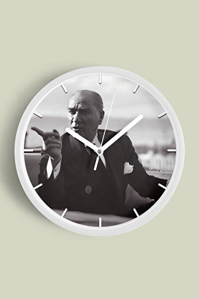 JHAAR ساعة حائط حديثة مزخرفة بتصميم أتاتورك - 30 سم - هيكل أبيض مع زجاج أمامي...