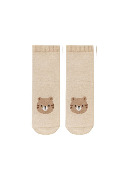 🧦 2pcs Same Model Anti-Slip Sole Teddy Bear Pattern Baby Socks Set