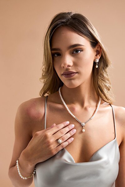 Birinci1926 inci zerafeti Papatya Modelli Doğal İnci Küpe Kolye Bileklik Yüzü...