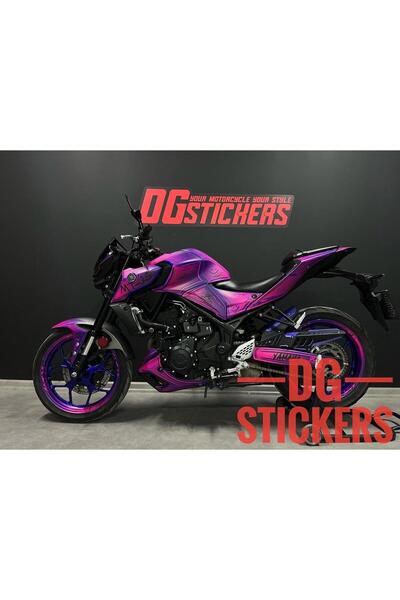 Motiker Yamaha MT25 Cartoon Effect Degrade Mor Pembe Sticker Etiket Modeli