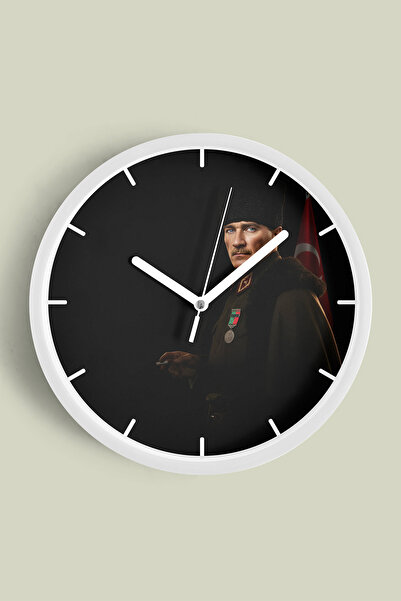 JHAAR ساعة حائط حديثة مزخرفة بتصميم أتاتورك - 25 سم - هيكل أبيض مع زجاج أمامي...