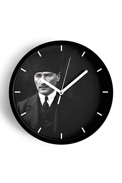 JHAAR ساعة حائط حديثة مزخرفة بتصميم أتاتورك - 30 سم - هيكل أسود مع واجهة زجاج...