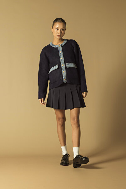 Nisan Denim Garnished Knitting Cardigan