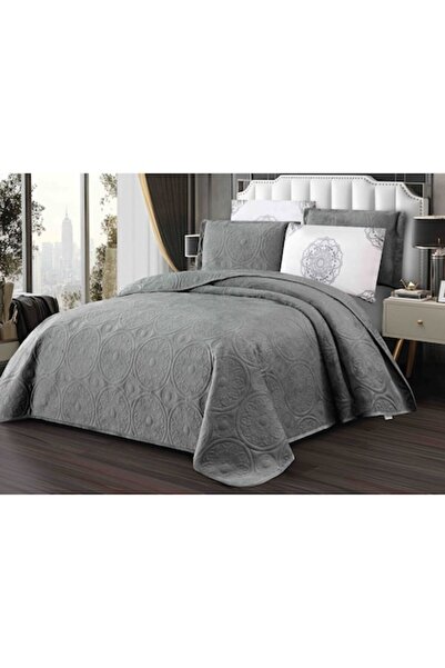 MHR Set cuvertură de catifea 5 piese, model relief circular 220x240 cm, 4 feț...