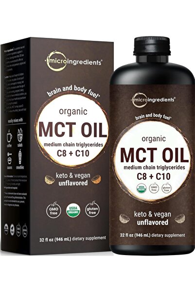 Micro ingredients MCT Oil Organic, 32 fl oz |100% Virgin Coconut with C8 + C10 Fatty Acids | Natural Fuel for Brain En