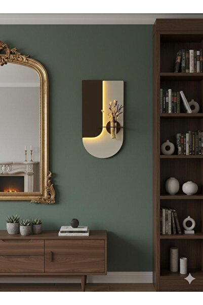 SERENGETI ART LAVANTA AHŞAP PİLLİ LEDLİ İSKANDİNAV TARZI SALON DUVAR RAFI MOD...