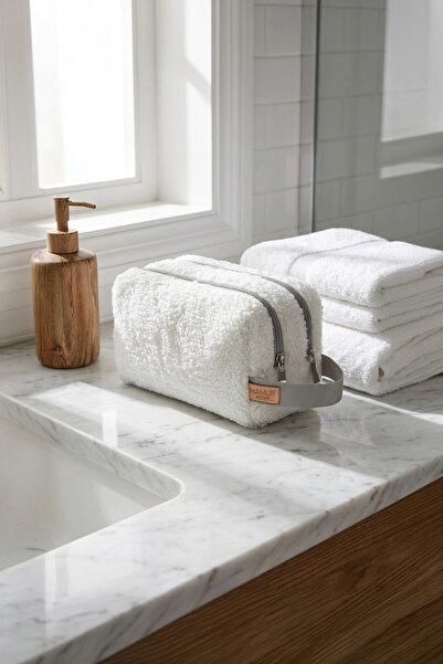 HAMUR Fluffy Zippered XL Two-Compartment Makeup and Cosmetic Care Bag Teddy Travel Organizer Gray